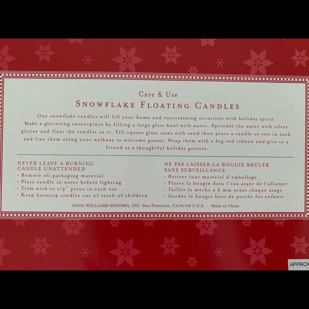 NWT Williams Sonoma Floating Candle Snowflake Shaped Set of 3 White Silver VTG